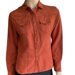 Wrangler Soft Faux Suede Western Snap Shirt Blouse SZ M